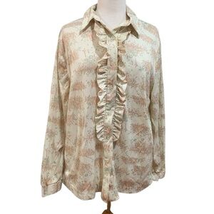 Vntg 70’s Lady Devon volup floral long sleeved ruffle front button down